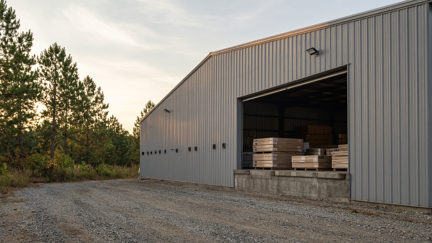 Bryson Co LLC wholesale flooring warehouse, gray metal building in Gadsden AL, Etowah County
