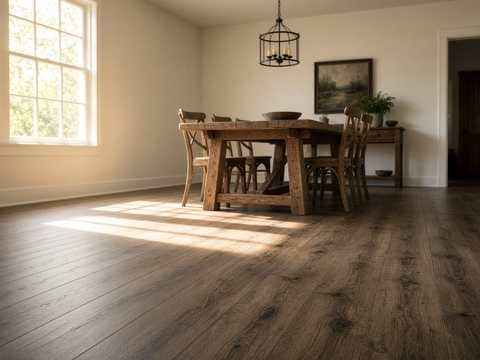 Color Shadow Hickory luxury vinyl plank SPC flooring in a dining room, Bryson Co LLC Gadsden AL